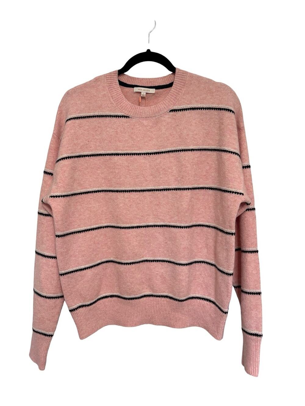 NEW Skies Are Blue Crewneck Wool Blend Sweater in Pink Stripe - Size S